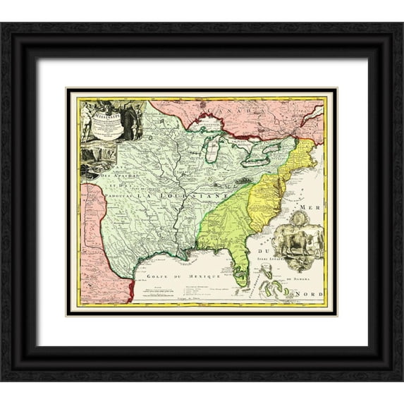 Hennepin 17x15 Black Ornate Wood Framed with Double Matting Museum Art Print Titled - Mississippi, Louisiana - Hennepin 1687