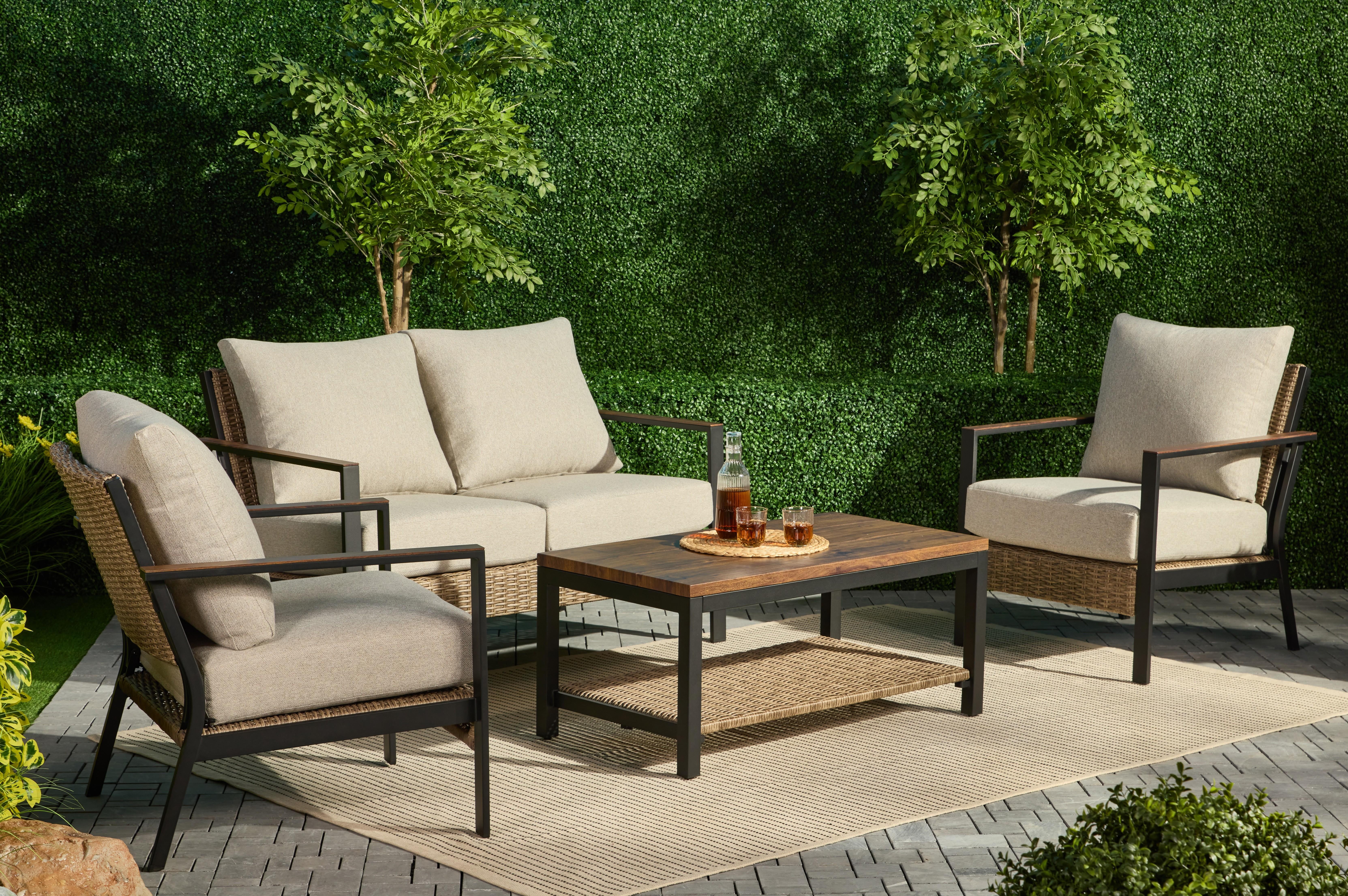 AE Outdoor Hennepin 4-Piece Toolless Steel Outdoor Conversation Set with Beige Cushions