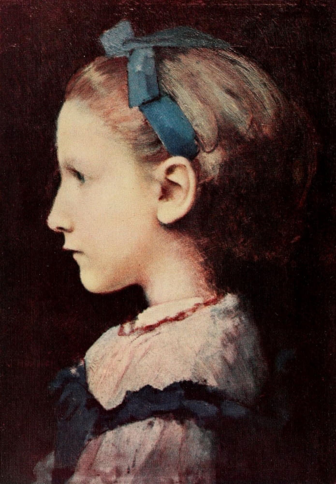 Henner 1913 Little girl with blue ribbon Canvas Art - Jean-Jacques Henner (24 x 36)