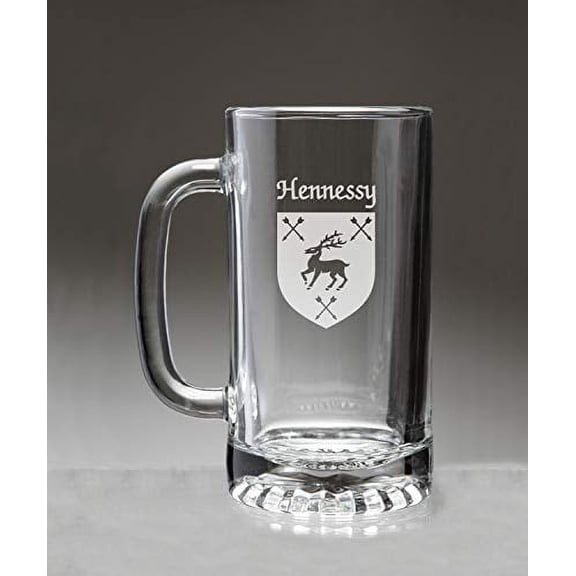 Hennessy Irish Coat of Arms Glass Beer Mug (Sand Etched)