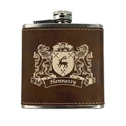 Hennessy Irish Coat of Arms Leather Flask - Rustic Brown
