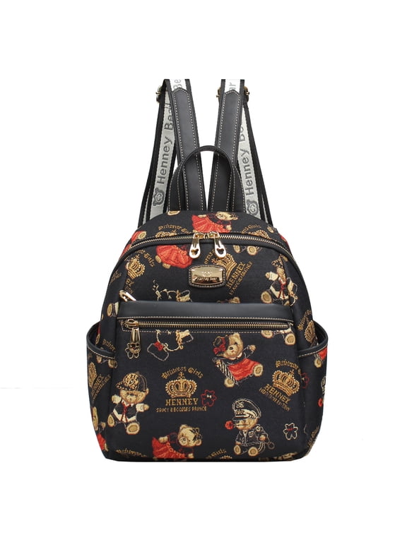 Women's Small Backpack Fashion Mini Backpack Purse with Multi Pockets Lightweight Travel Casual Daypack,Crown Bear, H1172