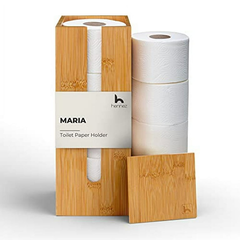 Hennez Bamboo 4-Roll Toilet Cabinet Organizer with Lid Phone