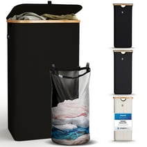 Hennez® Laundry Hamper with Lid, Removable Bag, Thic Fabric, Bamboo Hamper 26 Gal - Black