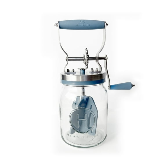 Henning Lee Manual Glass Butter Churner with Jar, 32 Ounce, Blue