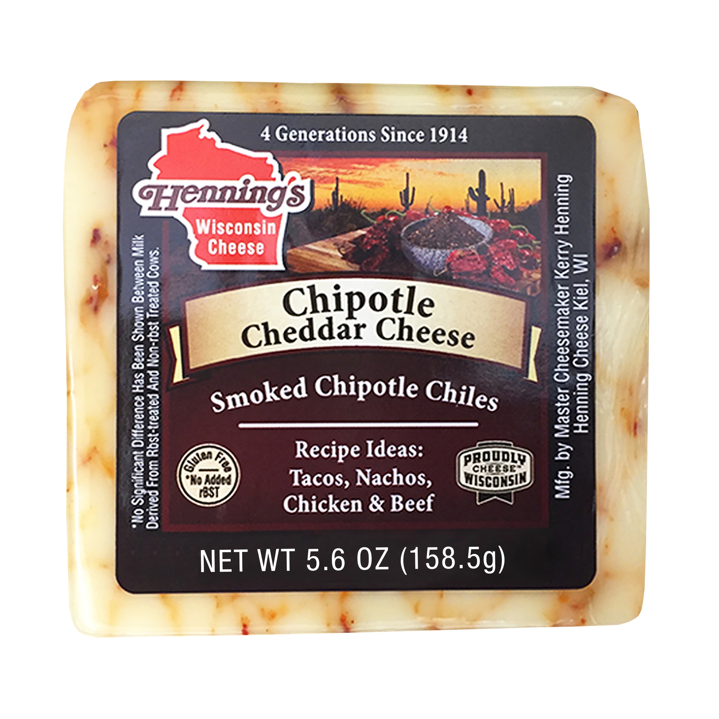 Henning's Wisconsin Cheese Chipotle Cheddar 5.6 oz, Plastic vacuum bag