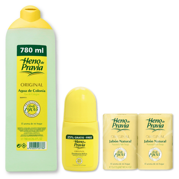 Heno de Pravia Personal Care Pack Cologne, Roll-On Deodorant & Bar Soap Duo