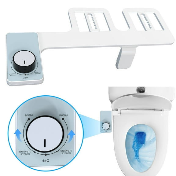 Henotian Bidet Attachment, Non-Electric Cold Water Bidet Toilet Seat Attachment with Pressure Controls, Retractable Self-Cleaning Dual Nozzles for Frontal  Rear Wash, White