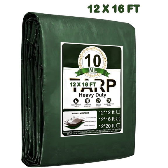 Henotian Heavy Duty Tarp 12x16 ft, 100% Waterproof 10mil with Reinforced Edges Grommets, UV,Tear Resistant Cover for Home,Boats,Cars,Camping,Protective Cover