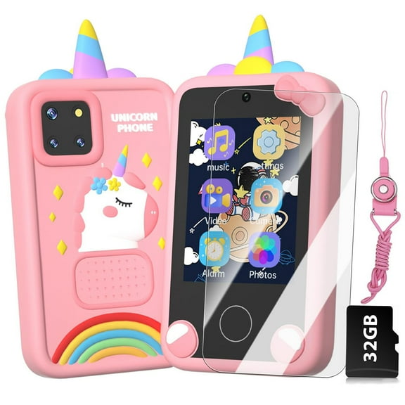 Henotian Kids Smart Phone, 2.8" Touchscreen Play Phone with 32G SD Card, Dual Camera, Puzzle Game, Music Player, Christmas Birthday Gifts for Kids Pink