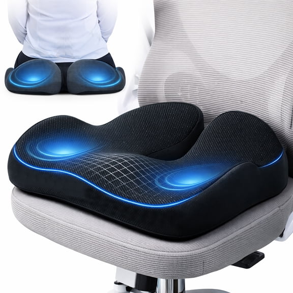 Henotian Memory Foam Seat Cushion for Office Chair, Extra-Thick Ergonomic Chair Cushion for Tailbone, Sciatica & Back Pain Relief, Non-Slip Car Seat Pillow Black