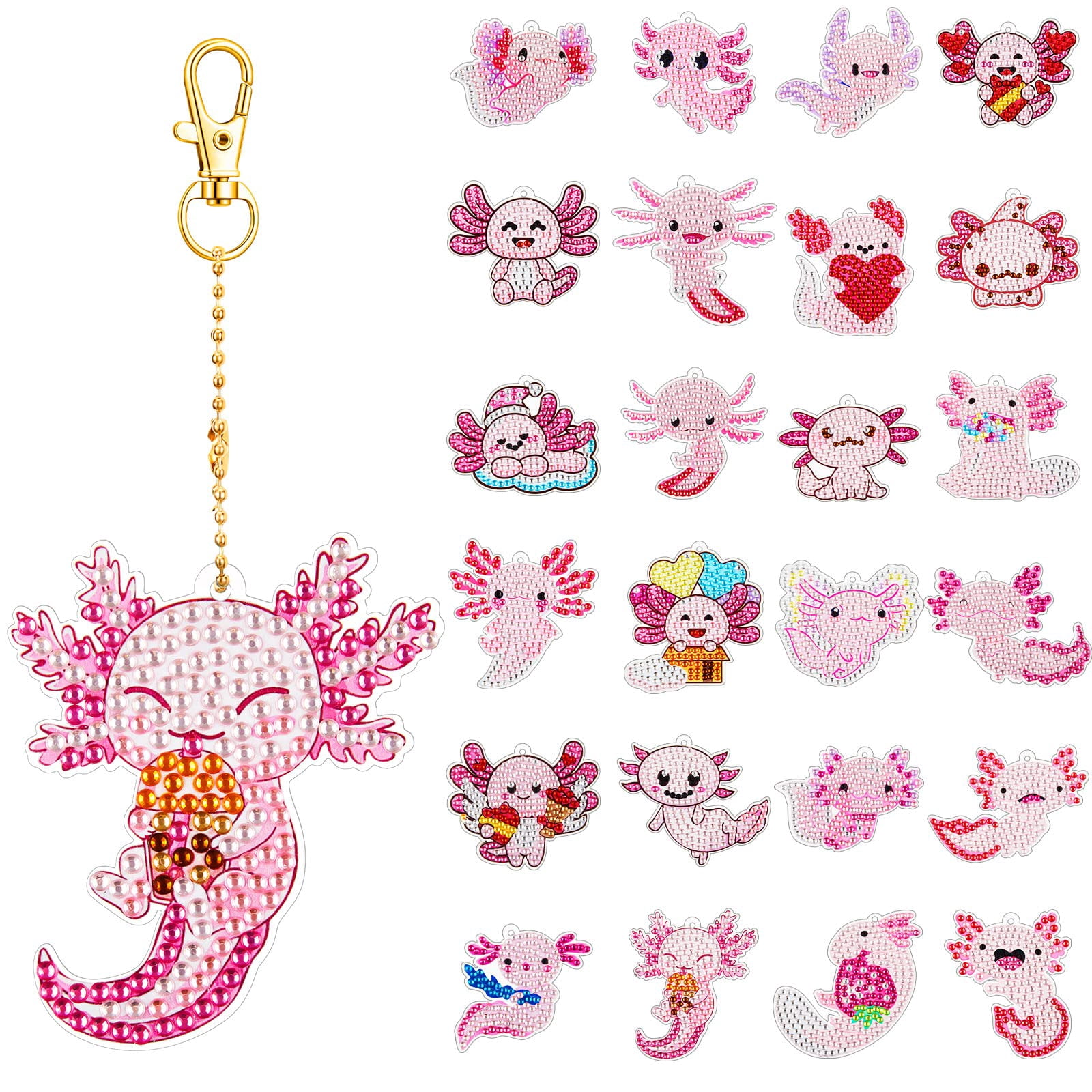 Henoyso 24 Pcs Axolotl Diamond Keychains Set 5D DIY Art Keychains ...