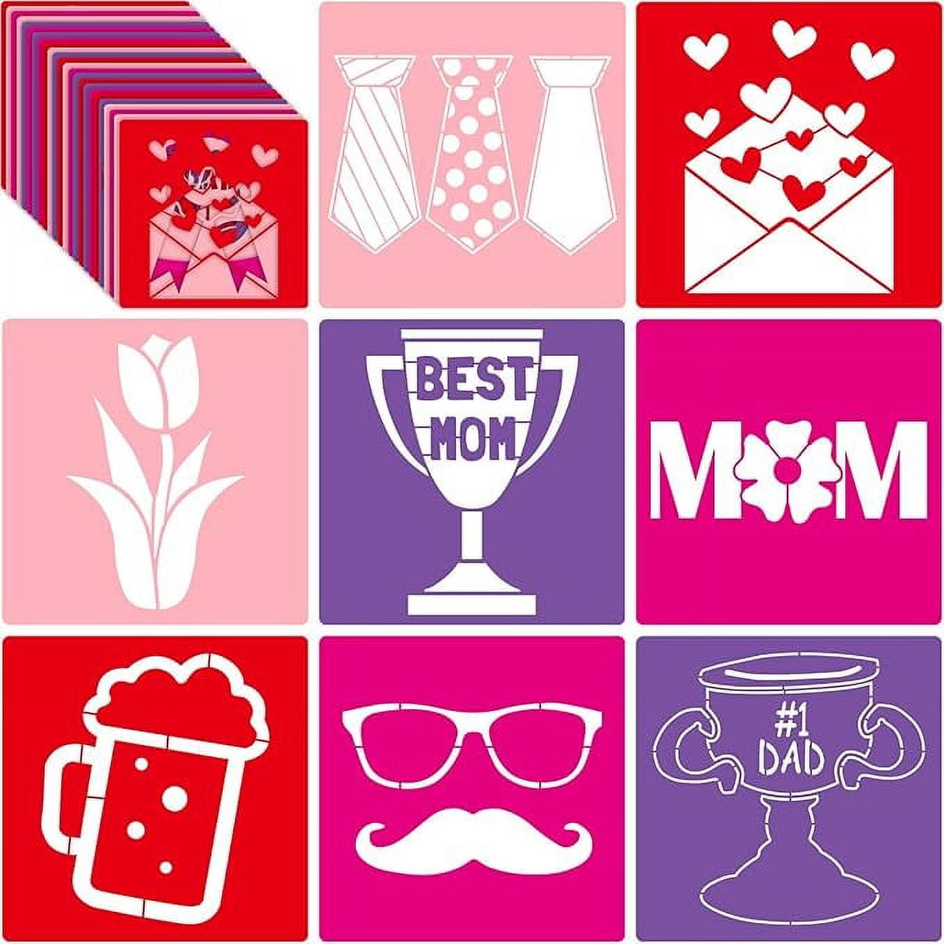 Henoyso 24 Pcs Mom and Dad Stencil Set 8 x 8 Inch Plastic Drawing ...