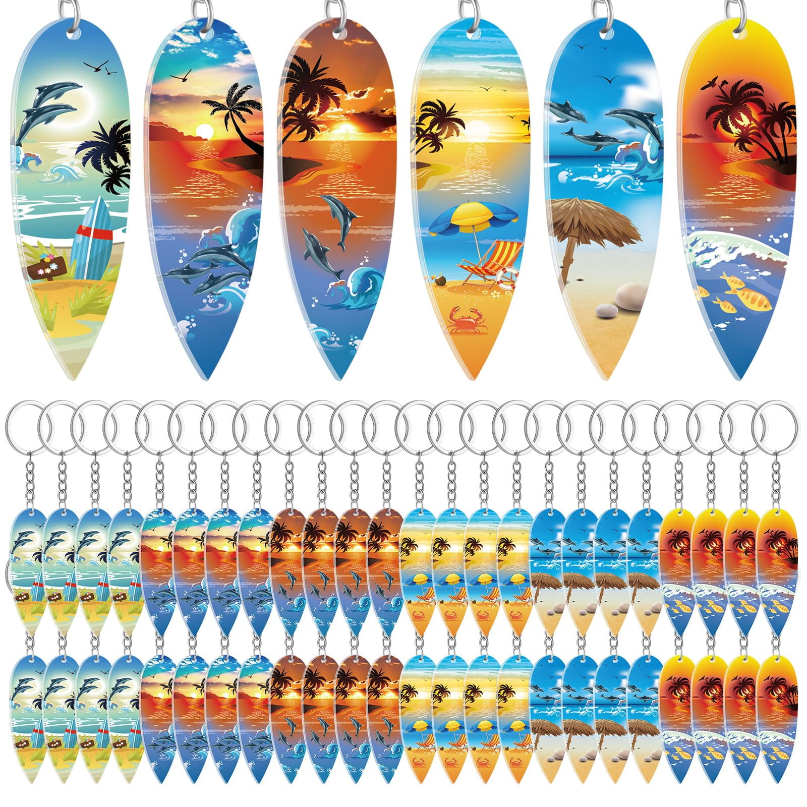 Henoyso 48 Pcs Surfboard OIF8 Keychains Bulk Beach Party Acrylic Surf