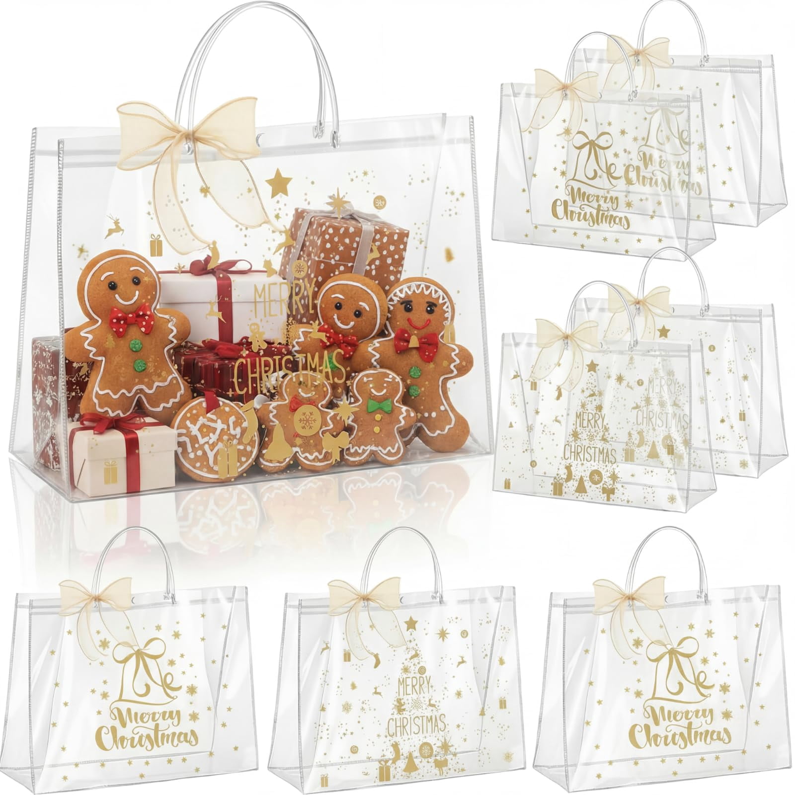 Henoyso 8 Pcs Christmas Clear Gift Bags Plastic Candy Treat Goodie Bags ...