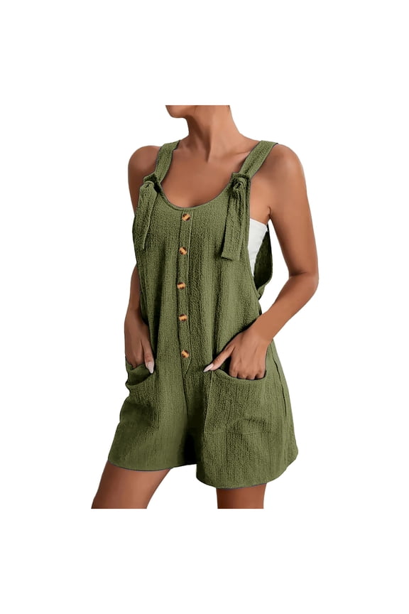 Jumpsuits For Women Dressy Plus Size Clearance Summer Womens Jumpsuits And Rompers Womens Fashion Summer Casual Sleeveless Suspender Short Jumpsuit Moss green XXL