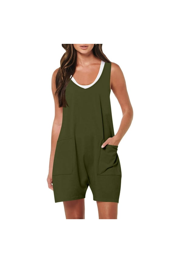 Jumpsuits For Women Dressy Plus Size Clearance Summer Womens Jumpsuits And Rompers Women'S Summer Women'S Pocket Suspender Shorts Jumpsuit Strap Pants Moss green XL