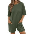 thumbnail image 1 of Henpk Jumpsuits For Women Plus Size Solid Oversized Athletic Tee Romper Back V Neck Half Short Sleeve Wearing Both Front And Back Workout Rompers Casual Shorts Jumpsuit With Pockets Green XL, 1 of 9