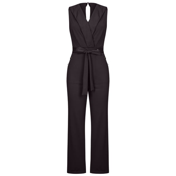 Henpk Jumpsuits For Women Dressy Plus Size Clearance Summer Womens Jumpsuits And Rompers Fashion Womens Bandage Solid Cold Shoulder Suspender Cami Pants Zipper Jumpsuit Black L