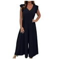 thumbnail image 1 of Henpk Jumpsuits For Women Dressy Plus Size Clearance Summer Womens Jumpsuits And Rompers Women'S Fall/Winter Solid Color Seven-Point Sleeved Crew Neck Jumpsuit With Belt Lace-Up Slimming Jump Black L, 1 of 6