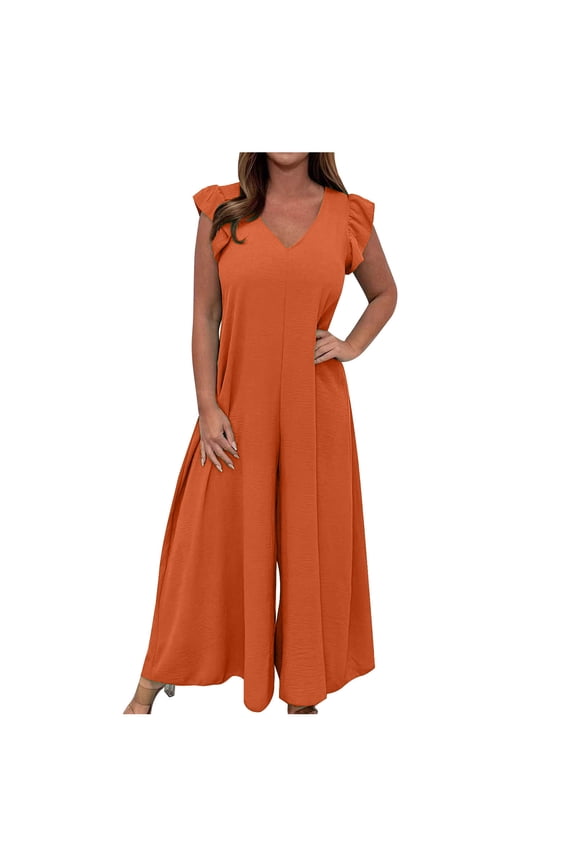 Jumpsuits For Women Dressy Plus Size Clearance Summer Womens Jumpsuits And Rompers Women'S Fall/Winter Solid Color Seven-Point Sleeved Crew Neck Jumpsuit With Belt Lace-Up Slimming J Orange XXL