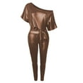 thumbnail image 1 of Henpk Jumpsuits For Women Dressy Plus Size Clearance Summer Womens Jumpsuits And Rompers Women'S Rompers Fashionable Faux Leather Strap Off Shoulder Sexy Bodysuit Lady'S Jumpsuits Dark brown L, 1 of 3