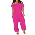 thumbnail image 1 of Henpk Jumpsuits For Women Dressy Plus Size Clearance Summer Womens Jumpsuits And Rompers Women'S Solid Color Off Shoulder Short Sleeved Loose Fitting Jumpsuit Pink L, 1 of 5
