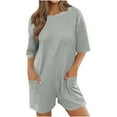 thumbnail image 1 of Henpk Jumpsuits For Women Dressy Plus Size Clearance Summer Womens Jumpsuits And Rompers Women'S Solid Oversized Athletic Tee Romper Back V Neck Half Short Sleeve Wearing Both Front And Back W Gray M, 1 of 9