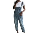 thumbnail image 1 of Henpk Jumpsuits For Women Dressy Plus Size Clearance Summer Womens Jumpsuits And Rompers Women'S Summer Casual Pocket Romper Long Playsuit Strap Button Jumpsuit Blue M, 1 of 7