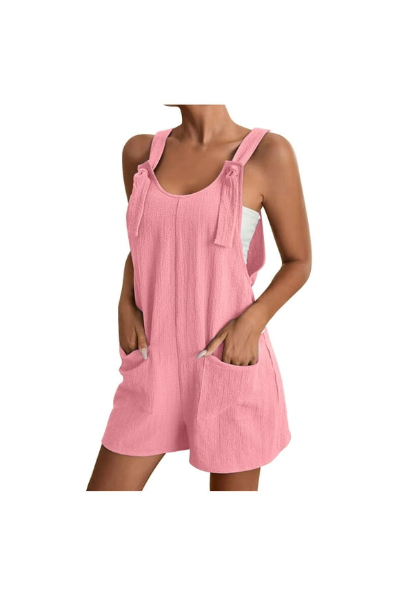 Jumpsuits For Women Dressy Plus Size Clearance Summer Womens Jumpsuits And Rompers Women'S Summer Comfortable Casual Suspender Shorts Color Pocket Jumpsuit Shorts Pink XXXL