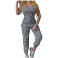 thumbnail image 1 of Henpk Jumpsuits For Women Dressy Plus Size Clearance Summer Womens Jumpsuits And Rompers Womens Fashion Button Solid Casual Camis Sleeveless Suspender Jumpsuit Gray XXXL, 1 of 5