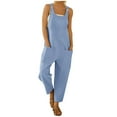 thumbnail image 1 of Henpk Jumpsuits For Women Dressy Plus Size Clearance Summer Womens Jumpsuits And Rompers Womens Fashion Ethnic Style Solid Buttons Pocket Suspender Long Jumpsuit Light blue L, 1 of 4