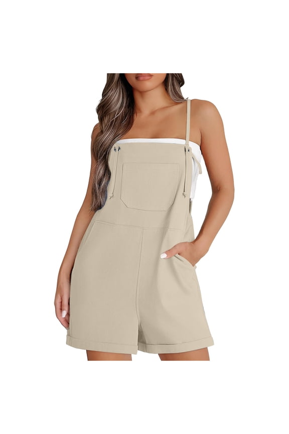 Jumpsuits For Women Dressy Plus Size Clearance Summer Womens Jumpsuits And Rompers Womens Fashion Summer Casual Sleeveless Suspender Short Jumpsuit Khaki XL