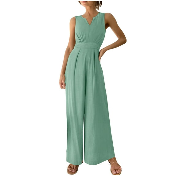 Henpk Jumpsuits For Women Dressy Plus Size Clearance Summer Womens Jumpsuits And Rompers Womens Fashion Summer Solid Casual Sleeveless Suspender Long Jumpsuit Green L