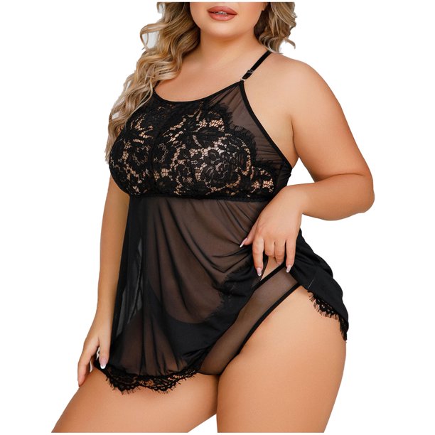 Henpk New Arrivals 2024 Now Trending 2024 Sexy Lingerie For Women Naughty  For Sex Lingerie Plus Size Clearance Sexy Womens Lingerie Cami Love Lace  Mesh Dress Temptation Underwear Sleepwear Black XXXL -