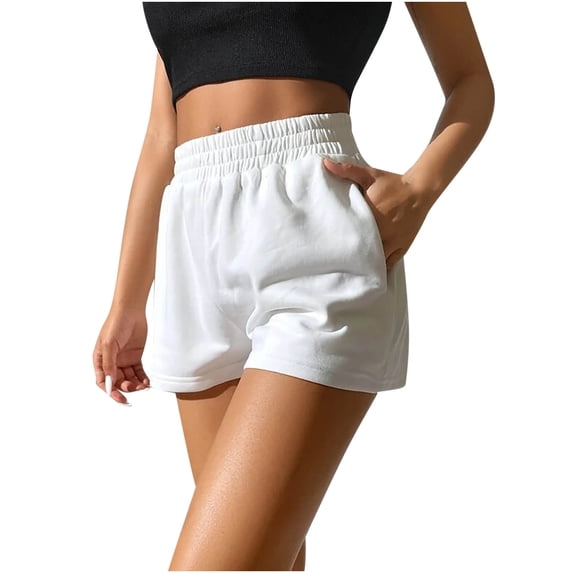 Henpk New Arrivals 2024 Now Trending 2024 Yoga Pants For Women Bermuda Shorts For Women Pull On Plus Size Clearance Casual Summer Elastic Waist Sports Loose Solid Short Pants White M