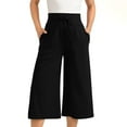 thumbnail image 1 of Henpk New Arrivals 2024 Now Trending 2024 Yoga Pants For Women Capri Leggings Plus Size Clearance Solid Color Pocket Drawstring Capris Casual Capris Capris Capris Black Xl, 1 of 7
