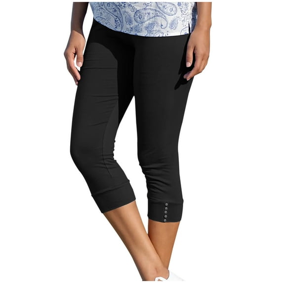 Henpk New Arrivals 2024 Now Trending 2024 Yoga Pants For Women Capri Leggings Plus Size Clearance Summer High Waisted Solid Color Capris Matching Slim Fitting Yoga Gym Pants Black Xl