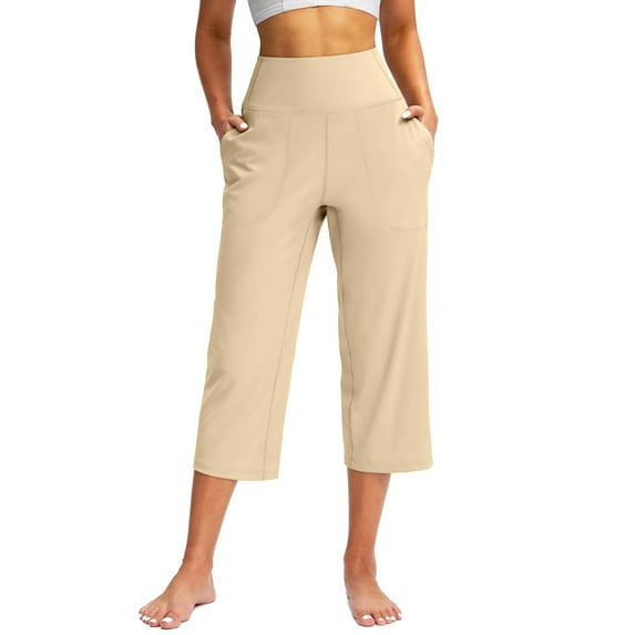 Henpk Capri Pants For Women Capri Leggings For Women Plus Size Summer High Waisted Solid Color Capris Matching Slim Fitting Yoga Gym Pants Beige M