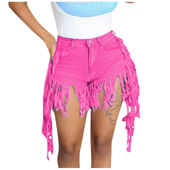 Henpk New Arrivals 2024 Now Trending 2024 Jeans For Women High Rise Leggings For Women Plus Size Clearance Fashion Sexy Tassels Brushed Shorts Casual Straight Pants Pink XXXXL