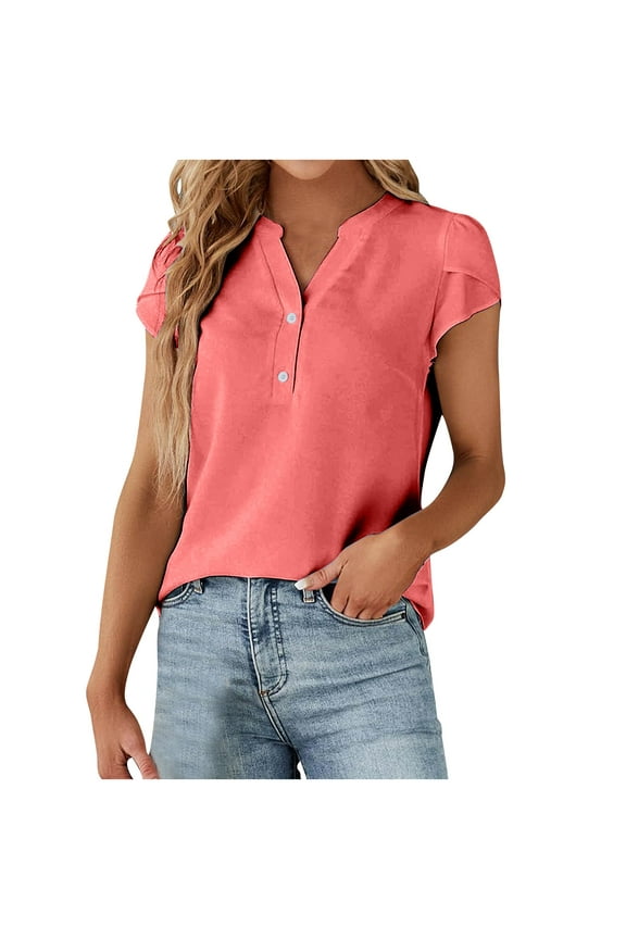 New Arrivals 2024 Now Trending 2024 Womens Tops,Tank Tops,Tee Shirts,Summer Blouses Tunic Tops Short Sleeve Shirts Casual Tops Business Work Blouses Button Shirts Short Sleeve V Neck T-S Pink L