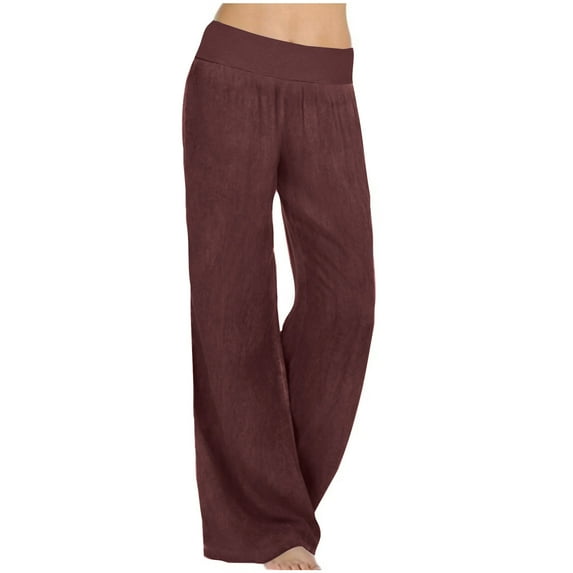Henpk New Arrivals 2024 Now Trending 2024 Yoga Pants For Women Leggings For Women Tummy Control Workout Leggings Casual Pants Solid Color High Waist Elasticity Wide Leg Pants Trousers Red XXL