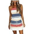 thumbnail image 1 of Henpk Summer Dresses for Women Striped T Shirt Dress Casual Midi Dress Short Sleeve Sundress with Pockets Casual Sleeveless Bandage Stripe Printing Loose Vest Sling Dress Blue L, 1 of 8