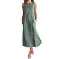 thumbnail image 1 of Henpk Summer Dresses for Women Striped T Shirt Dress Casual Midi Dress Short Sleeve Sundress with Pockets Casual Striped Print Sleeveless Dress Neck Linen Pocket Long Dress Green XXL, 1 of 9