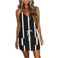 thumbnail image 1 of Henpk Summer Dresses for Women Striped T Shirt Dress Casual Midi Dress Short Sleeve Sundress with Pockets Casual V-Neck Sleeveless Bandage Stripe Printing Loose Vest Sling Dress Black L, 1 of 4