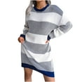 thumbnail image 1 of Henpk Summer Dresses for Women Striped T Shirt Dress Casual Midi Dress Short Sleeve Sundress with Pockets Fashion Casual Loose Stripe Splicing Sweater Knit Dress Blue L, 1 of 4