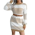 thumbnail image 1 of Henpk Summer Dresses for Women Striped T Shirt Dress Casual Midi Dress Short Sleeve Sundress with Pockets Fashion Casual Loose Stripe Splicing Sweater Knit Dress Beige L, 1 of 6