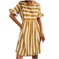 thumbnail image 1 of Henpk Summer Dresses for Women Striped T Shirt Dress Casual Midi Dress Short Sleeve Sundress with Pockets Fashion Casual Spring And Summer Short Sleeve Round-Neck Stripe Splicing Dress Yellow M, 1 of 8