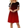 thumbnail image 1 of Henpk Summer Dresses for Women Striped T Shirt Dress Casual Midi Dress Short Sleeve Sundress with Pockets Fashion Casual Striped Printed Short Sleeve Gradient Dress Red XXL, 1 of 6