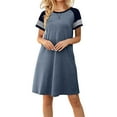 thumbnail image 1 of Henpk Summer Dresses for Women Striped T Shirt Dress Casual Midi Dress Short Sleeve Sundress with Pockets Fashion Casual Striped Printed Short Sleeve Solid Dress Blue XL, 1 of 6